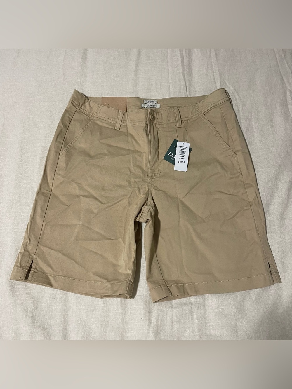LL Bean Favorite Fit Bermuda Shorts Women's 12 Reg Khaki Hiking Outdoors NWT